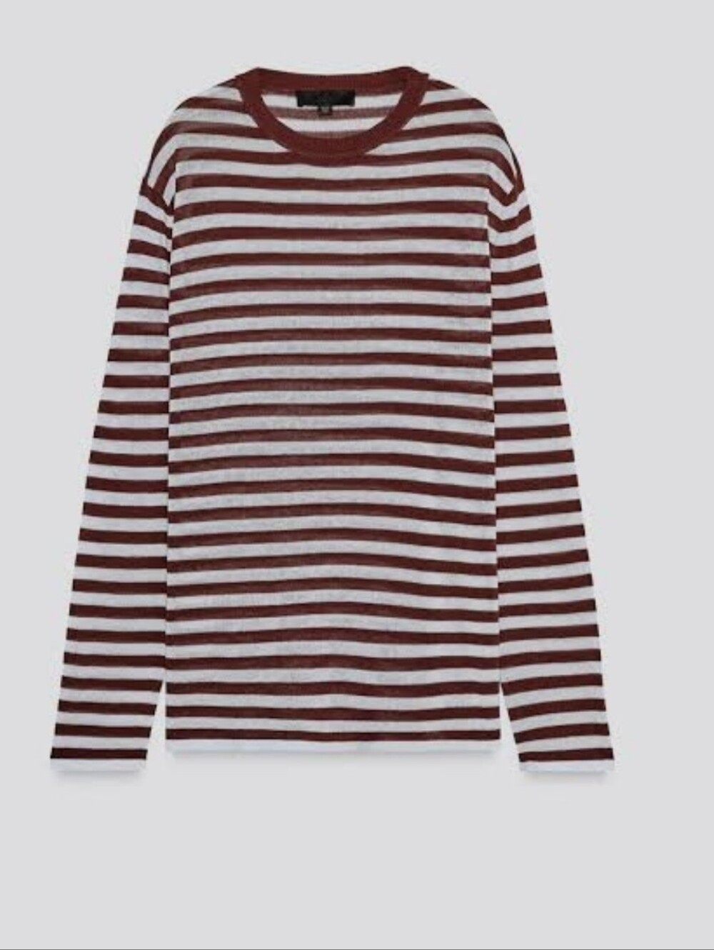 ZARA Striped Knit Long Sleeve Crewneck Sweater Brown White Small
